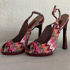 Missoni NEW Authentic Multicolor Fabric Peep Toe Slingback Sandals Size 37.